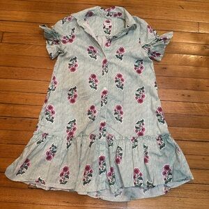 J. Crew Green Striped Womens Dress with Pink Floral Print